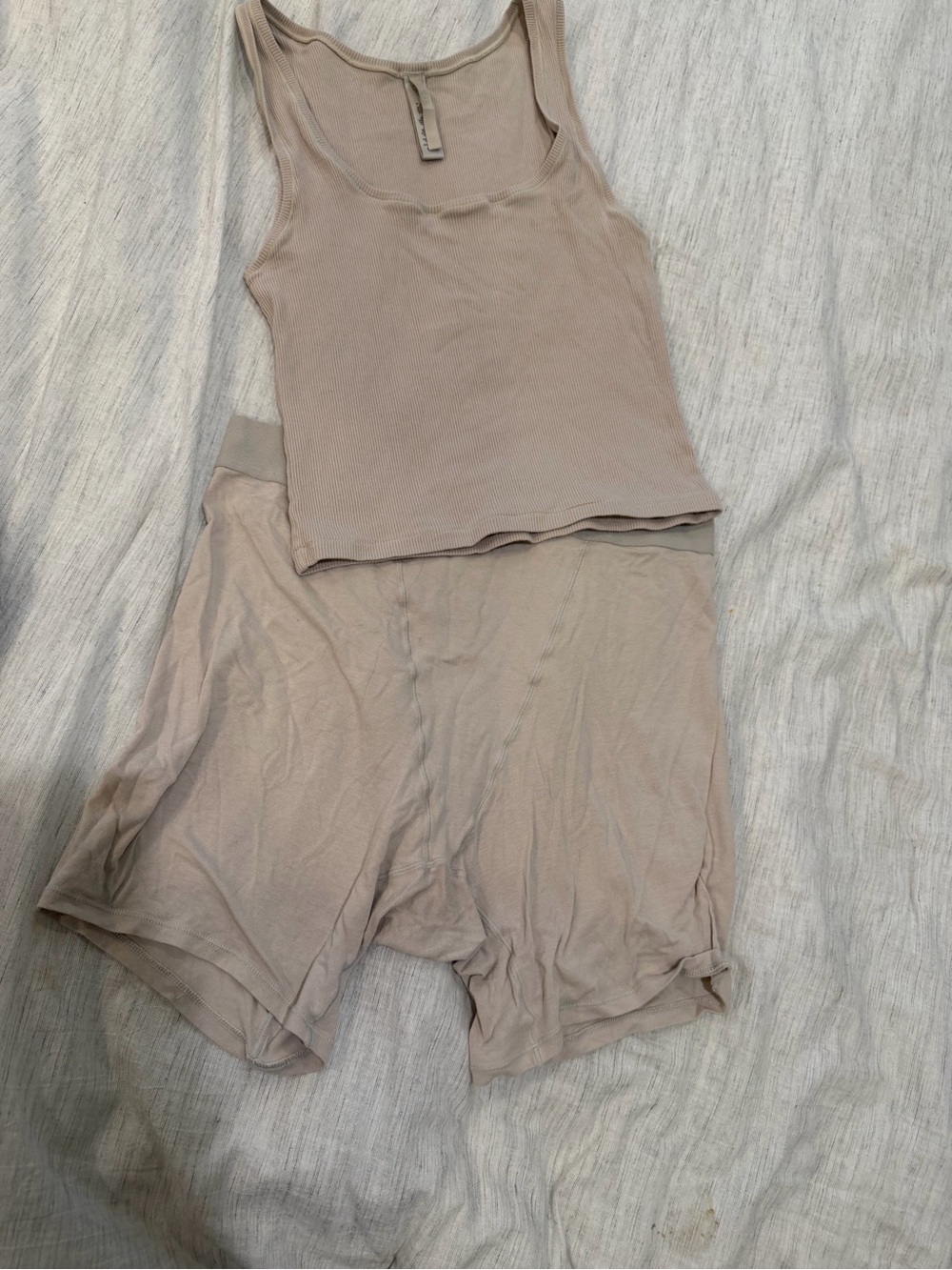 Neutral Taupe Ribbed Tank and Shorts Skims Set